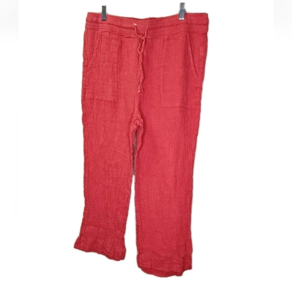 Sigrid Olsen Dockside Linen Pants Sz XL Mauve Pink Crinkle Chambray Gauzy Travel